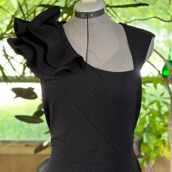 Lulus Black Ruffle One Shoulder Mermaid Maxi Dress L Wedding Bridesmaid - Picture 3 of 6